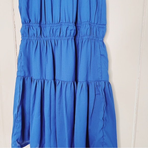 NWT Japna Royal Blue Halter Tiered Keyhole Back Smocked Waist Mini Dress sz M - Picture 4 of 8